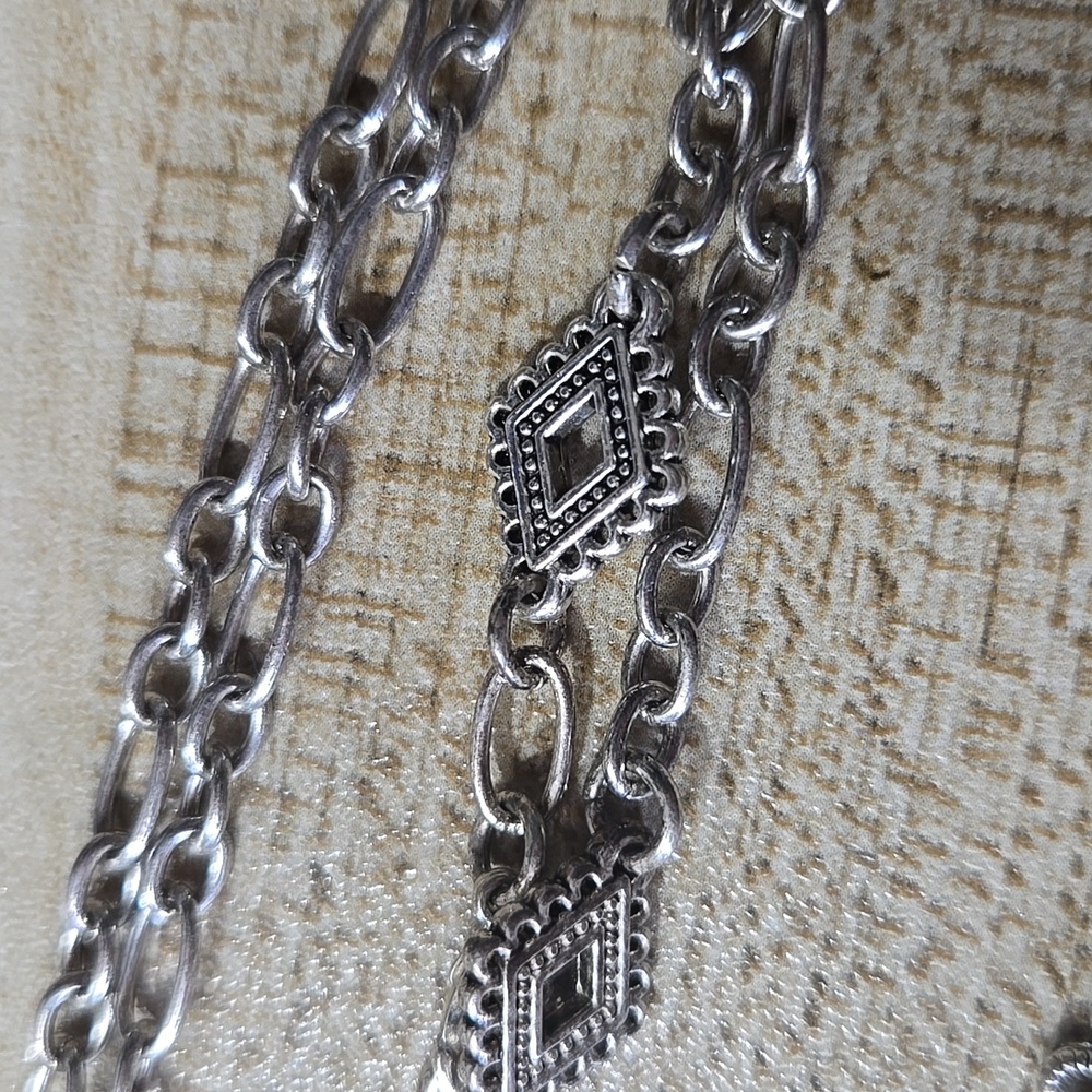 Handmade Silver Tone Filigree Stone Beads AB Crystals Beaded Dangle Necklace💫 - Picture 5 of 6